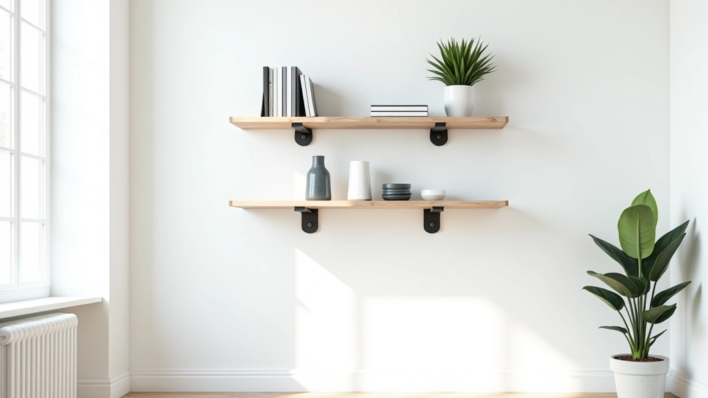 Wall-Mounted Shelving Unit — Steel Frame, Pine Shelves, 3-Tier