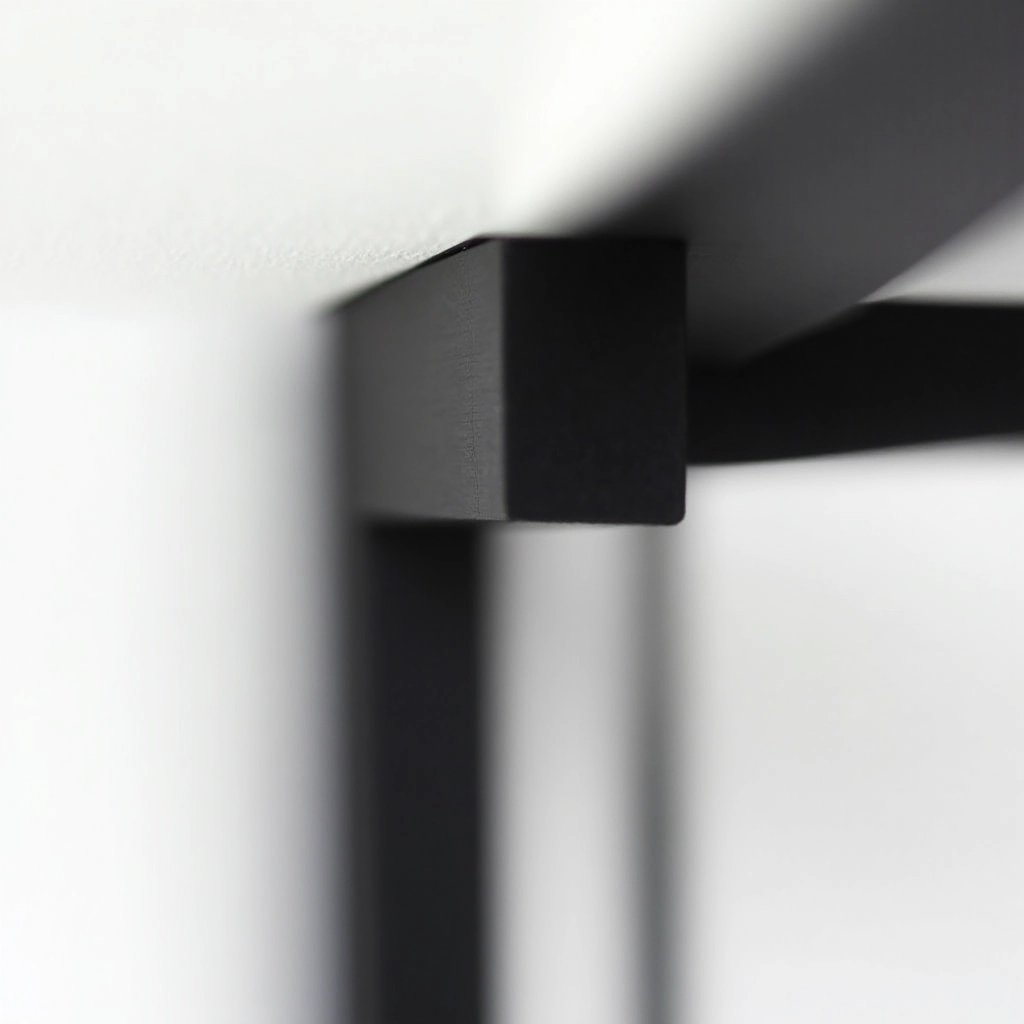 Close-up detail of matte black steel frame corner joint showing powder-coat finish quality and solid construction